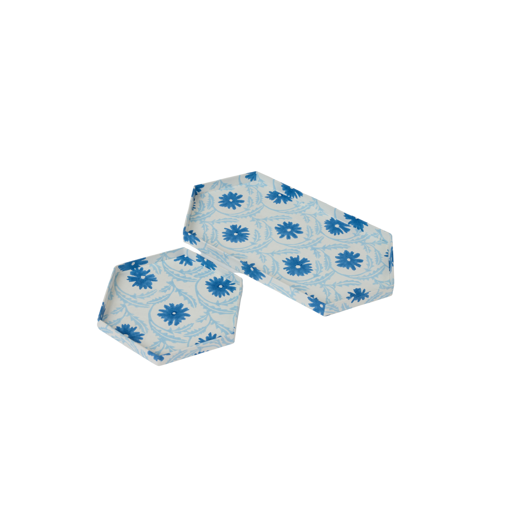 Marguerite Hexagon Tray Set, Cobalt
