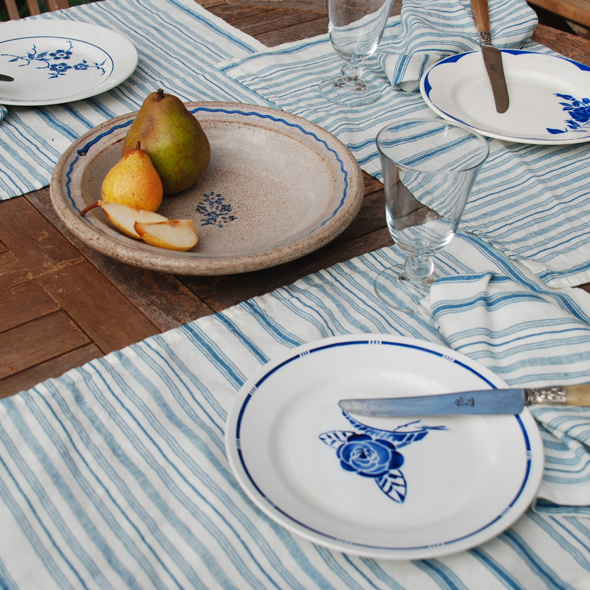 Set de table à rayures bleu