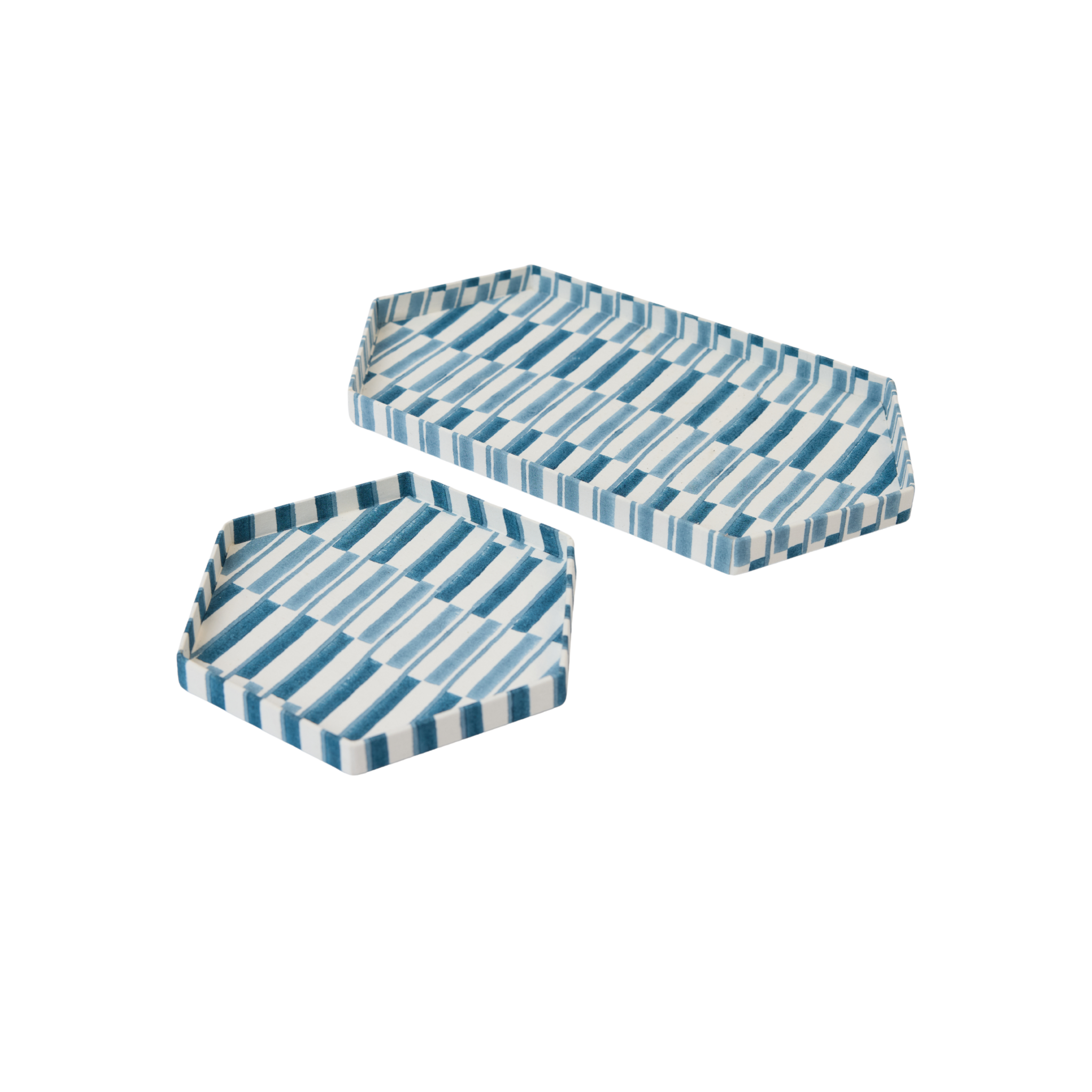 Camille Hexagon Tray Set, Blue