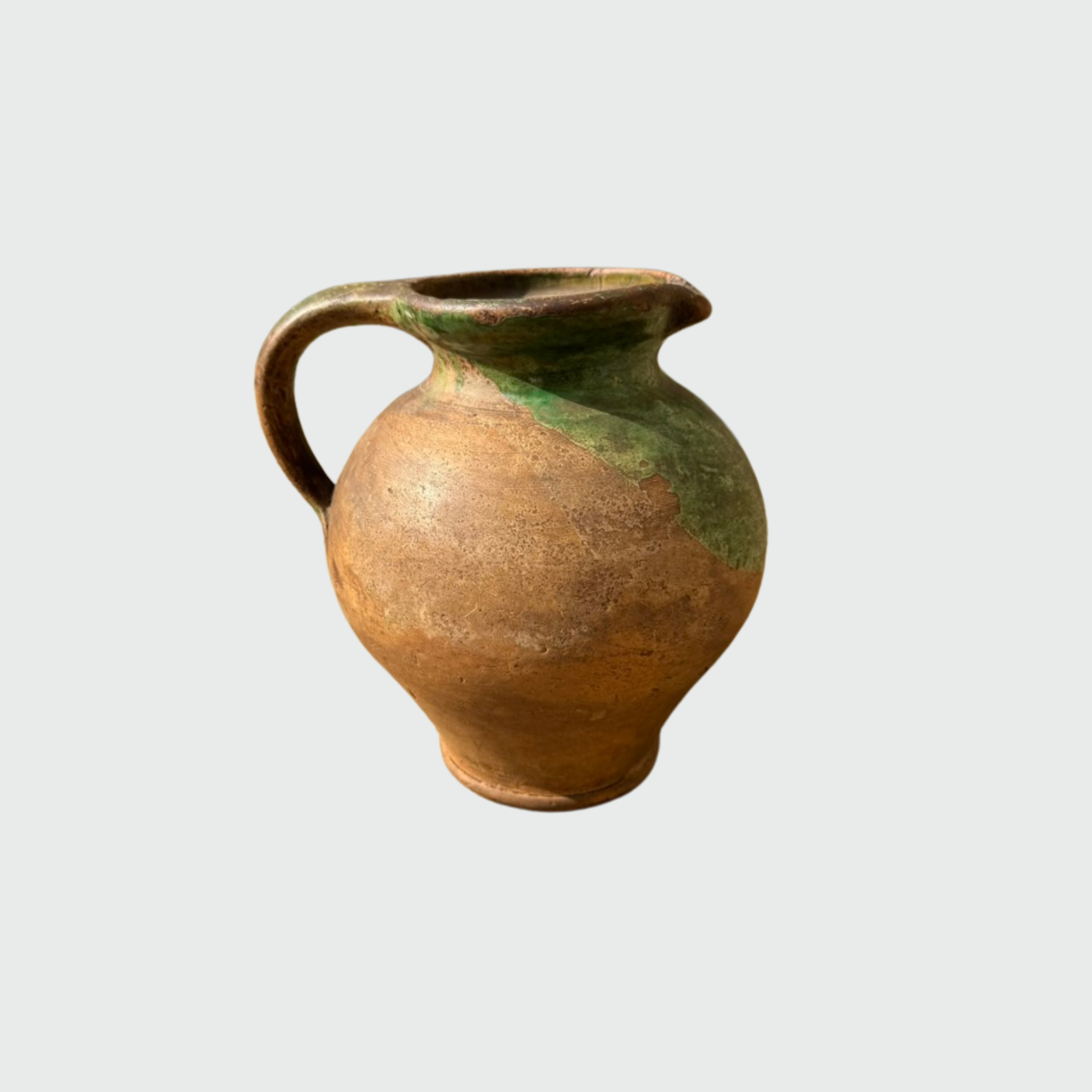 French Antique Pitcher with Green Glaze