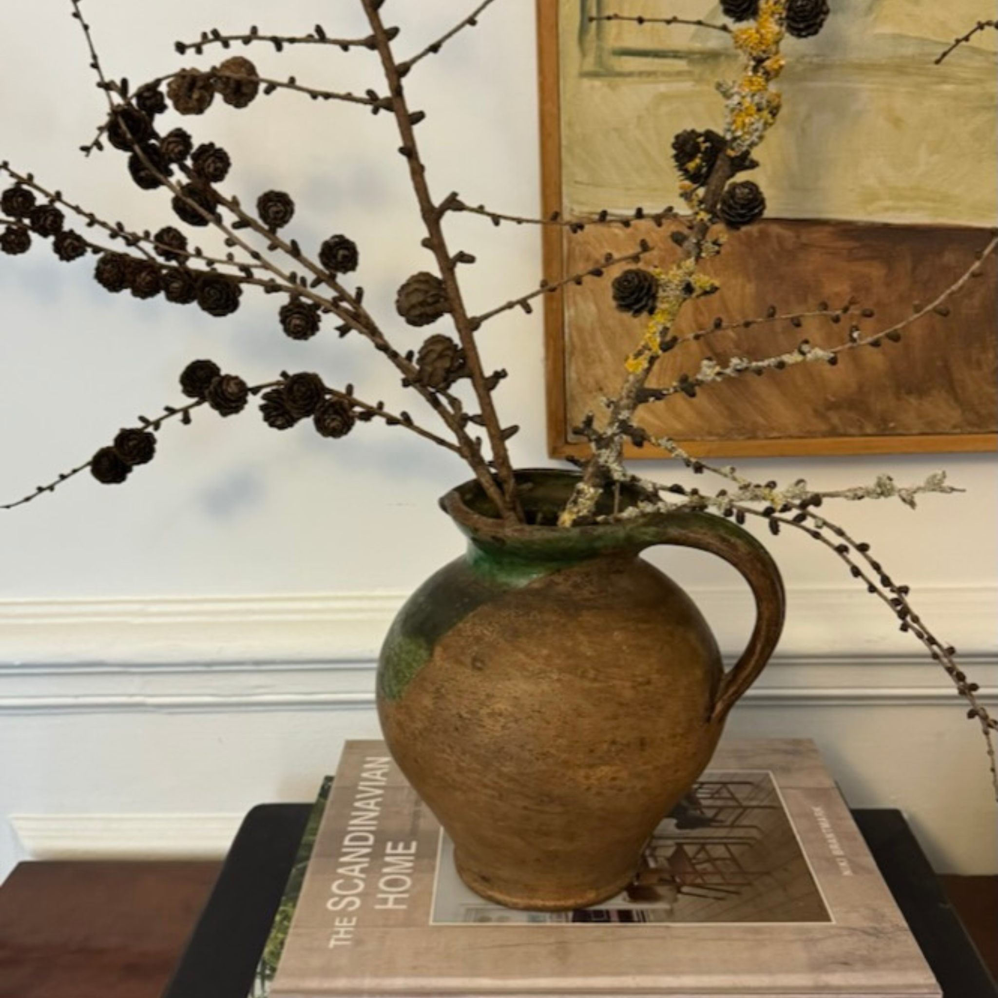 French Antique Pitcher with Green Glaze