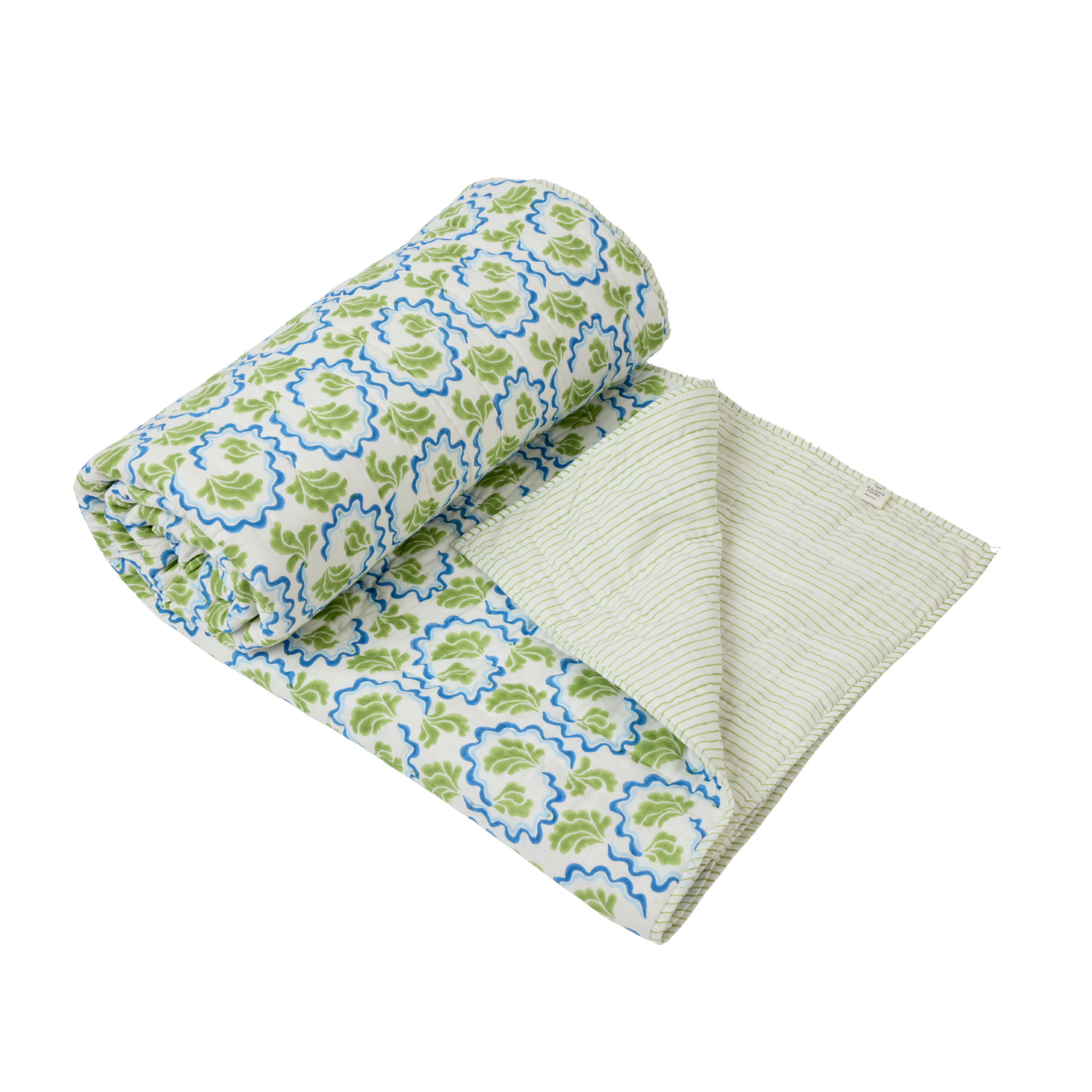 Lucie Bed Quilt, Spring Green/Cobalt