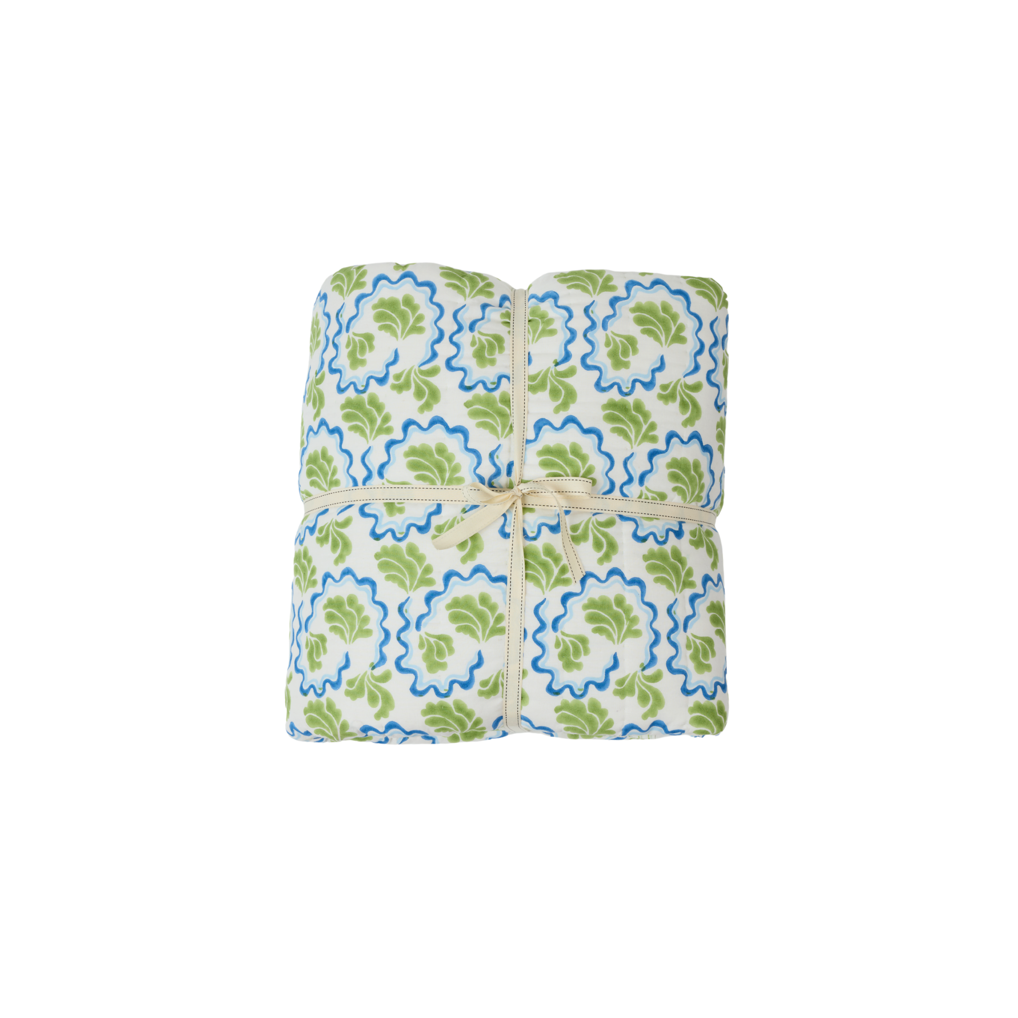 Lucie Bed Quilt, Spring Green/Cobalt
