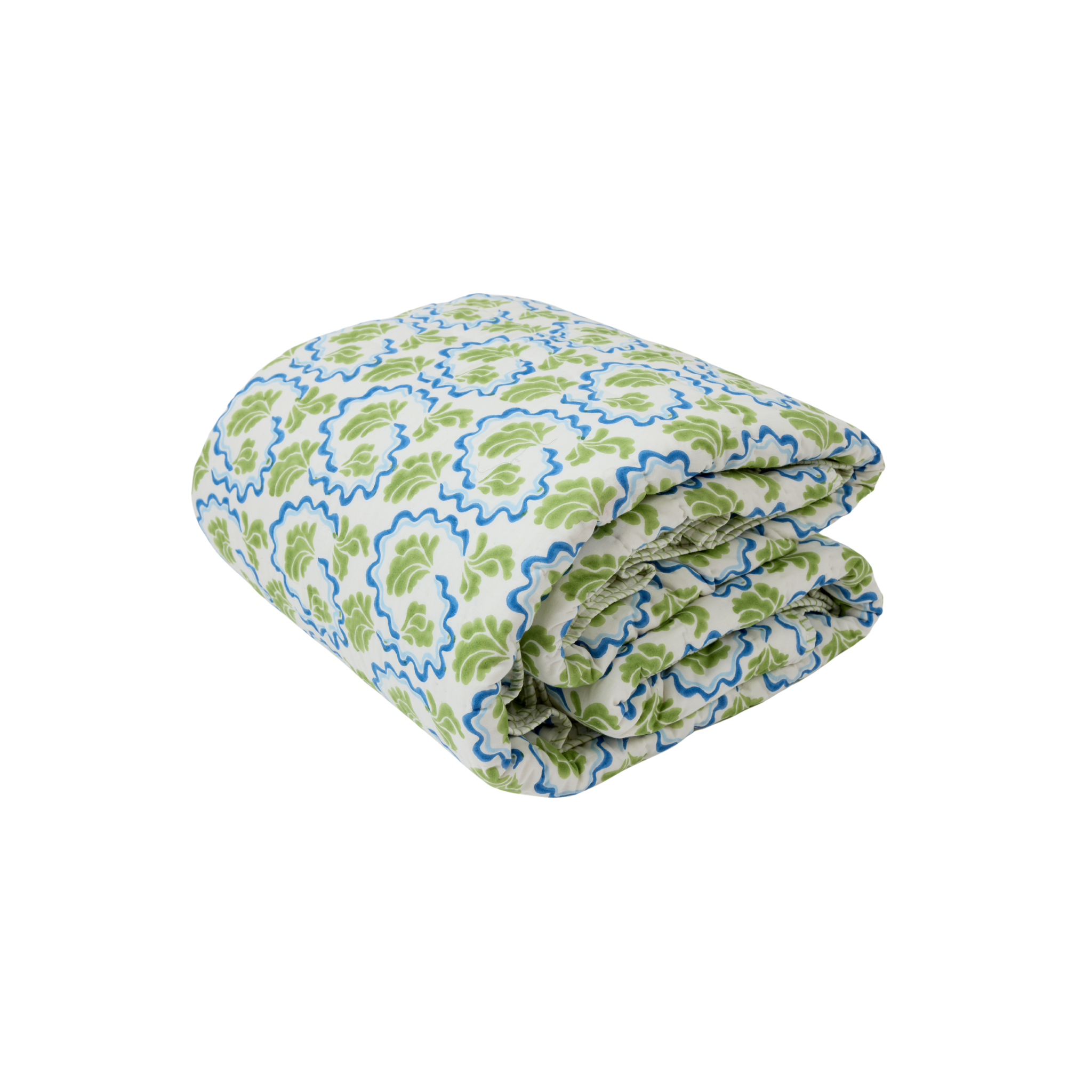 Lucie Bed Quilt, Spring Green/Cobalt